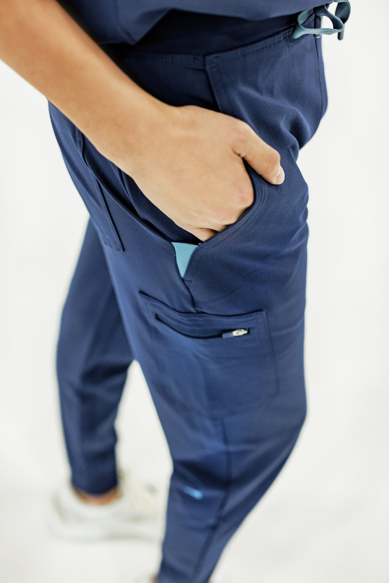Comfortable and stylish navy jogger scrub pant, perfect for long shifts in medical settings.
