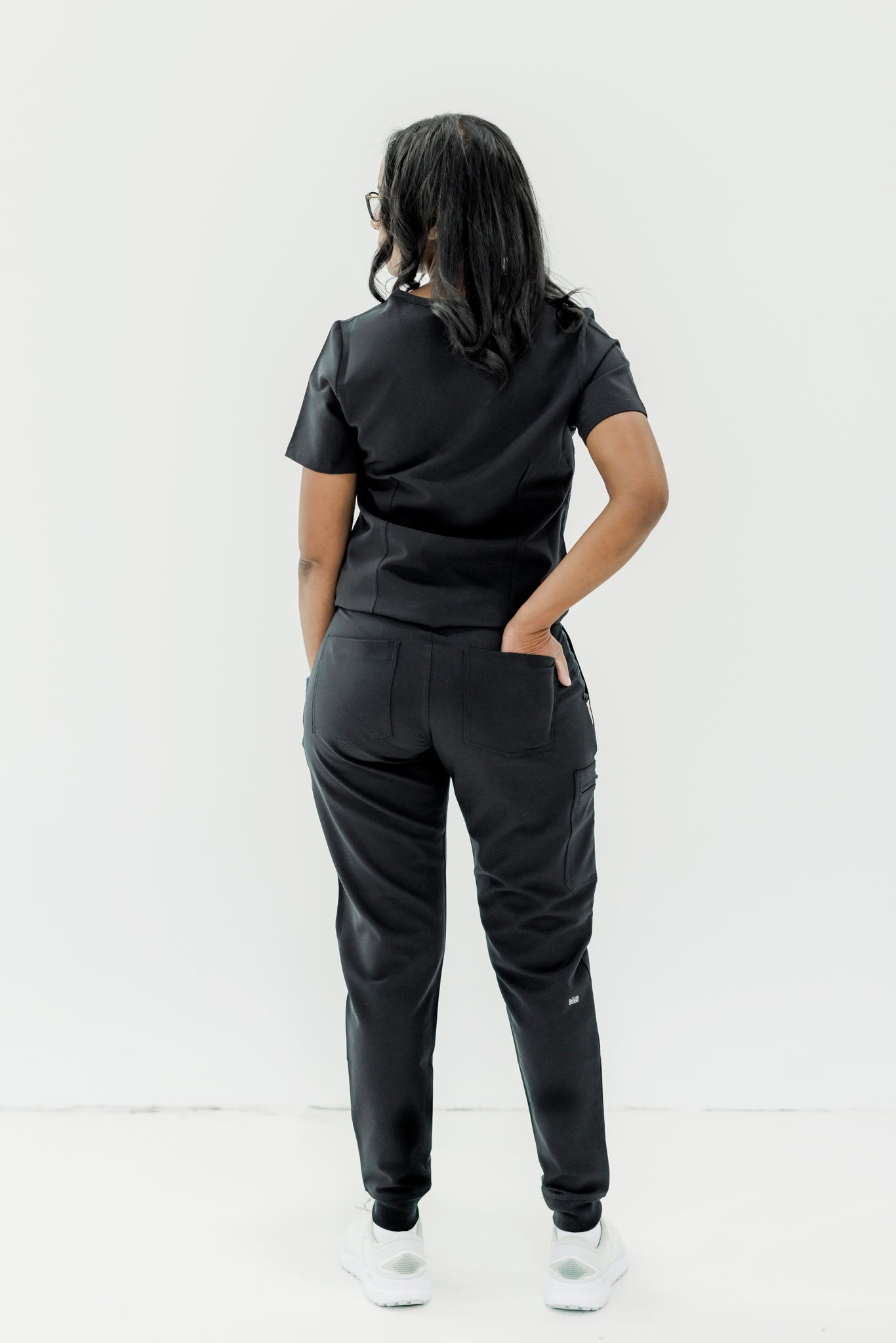 Comfortable, stylish black jogger scrub pant designed for all-day wear.
