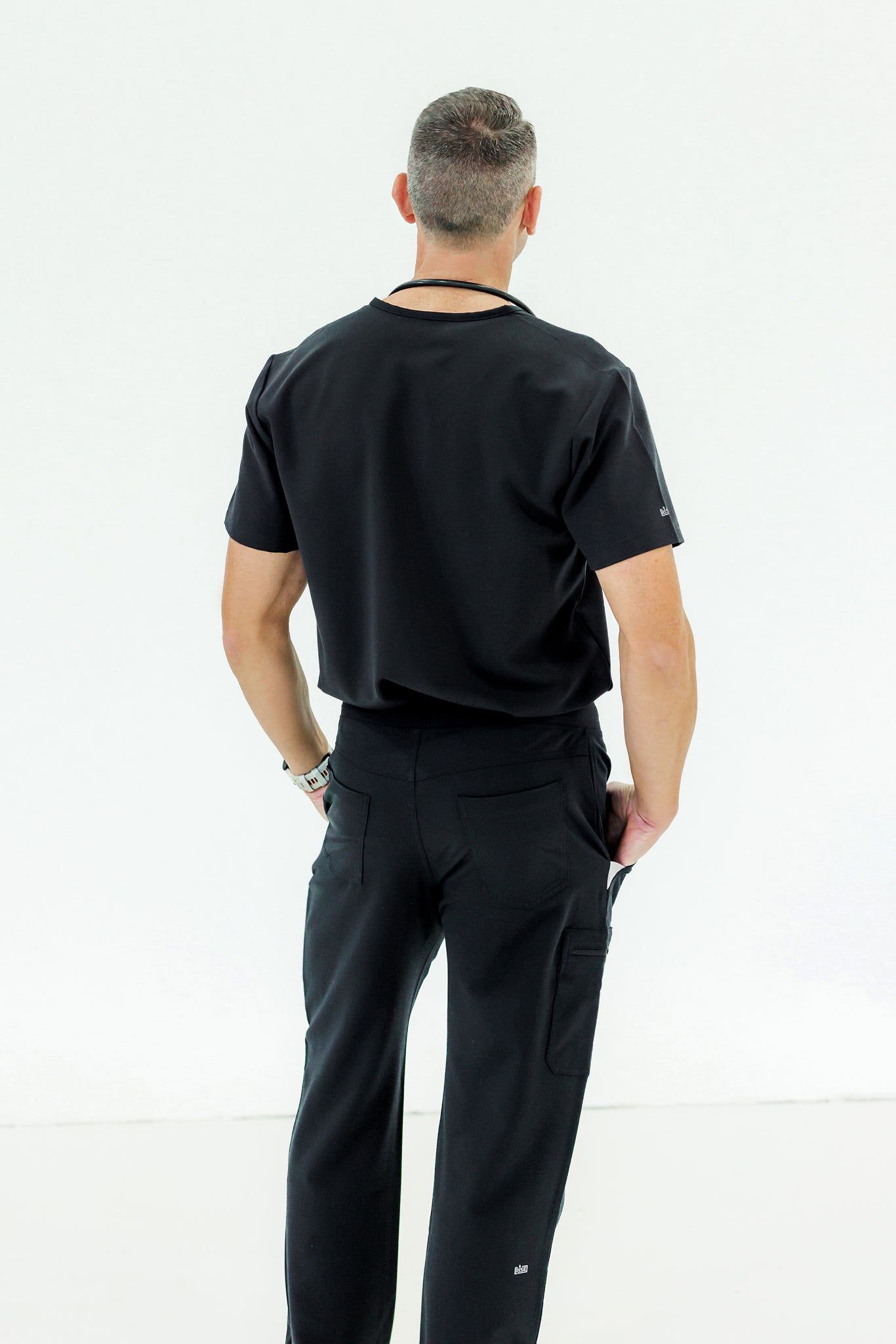 Sleek, durable black scrub pant providing flexibility and comfort for healthcare workers.