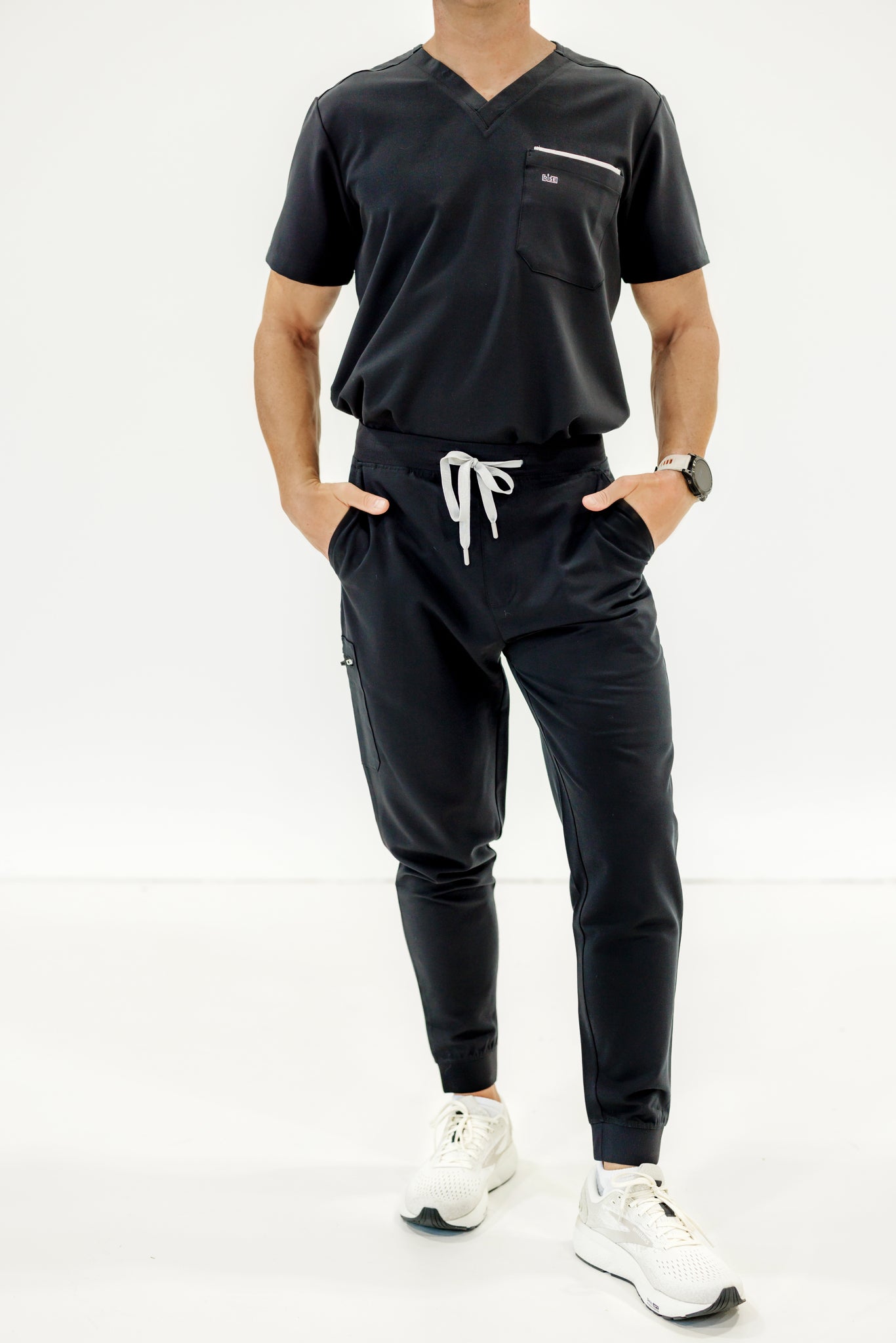 Comfortable black jogger scrub pant combining style, comfort, and flexibility for healthcare workers.