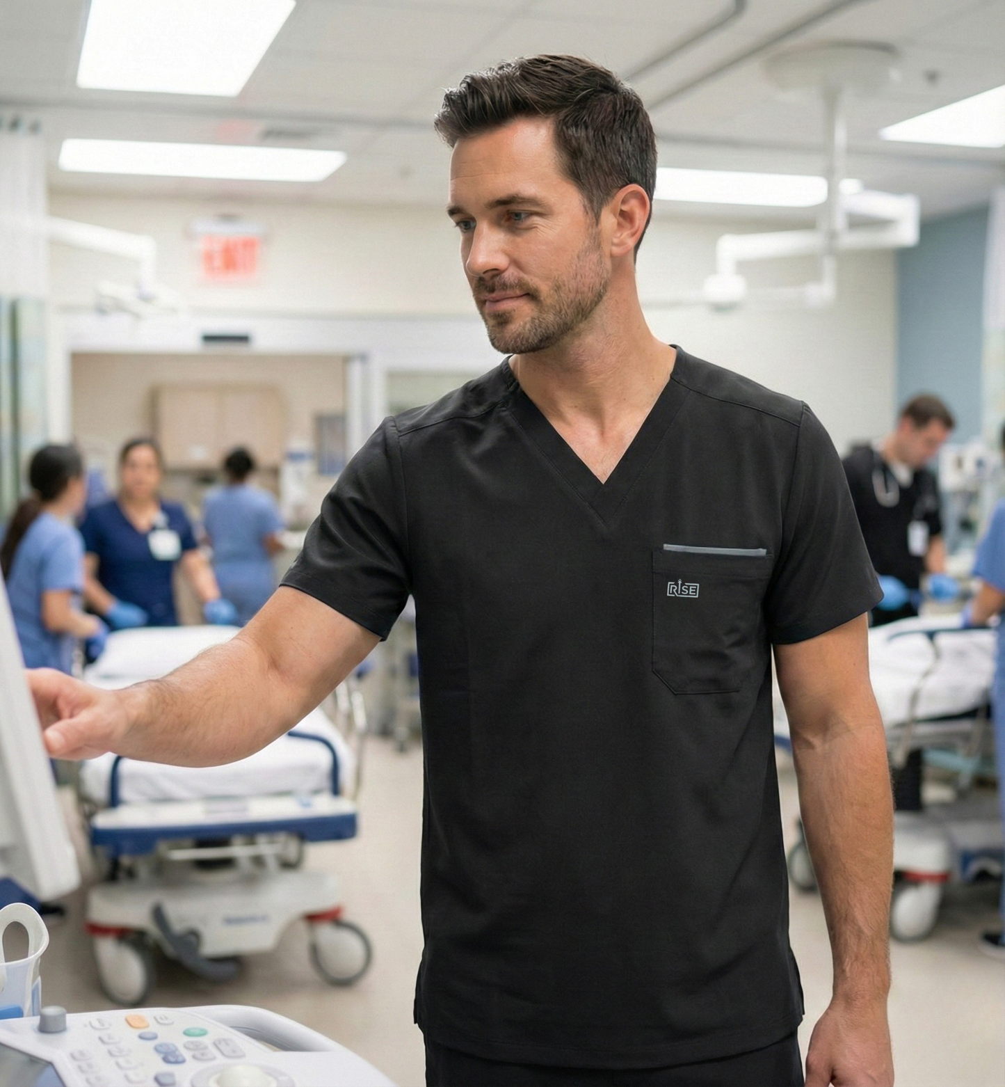 Men V-Neck Scrub Top (Black)
