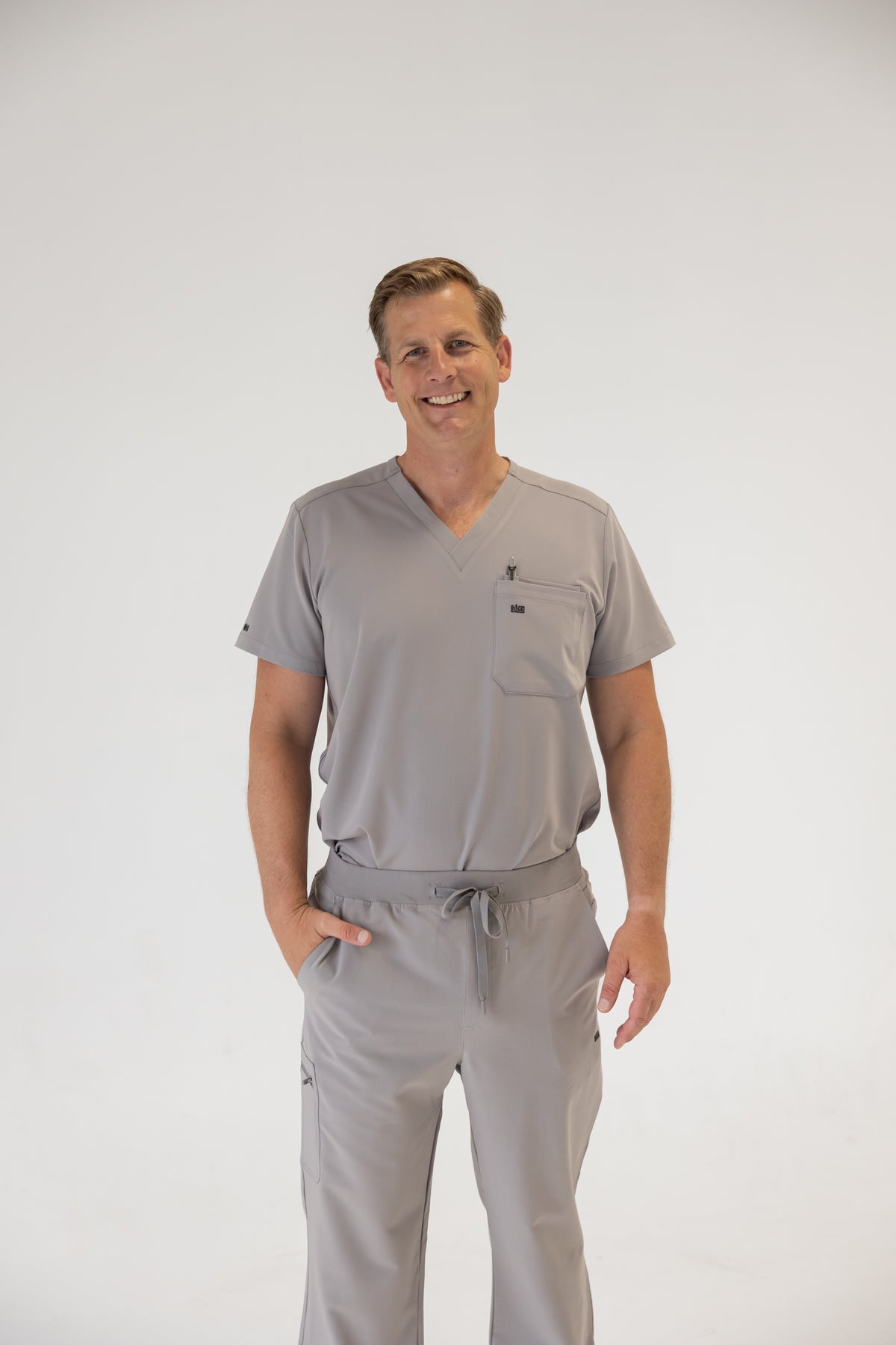Men V-Neck Scrub Top (Gray)