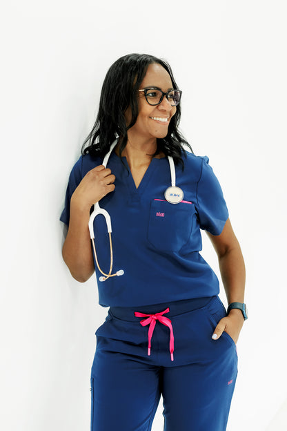 Women Crew Neck Scrub Top (Navy)