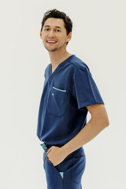 Men V-Neck Scrub Top (Navy)