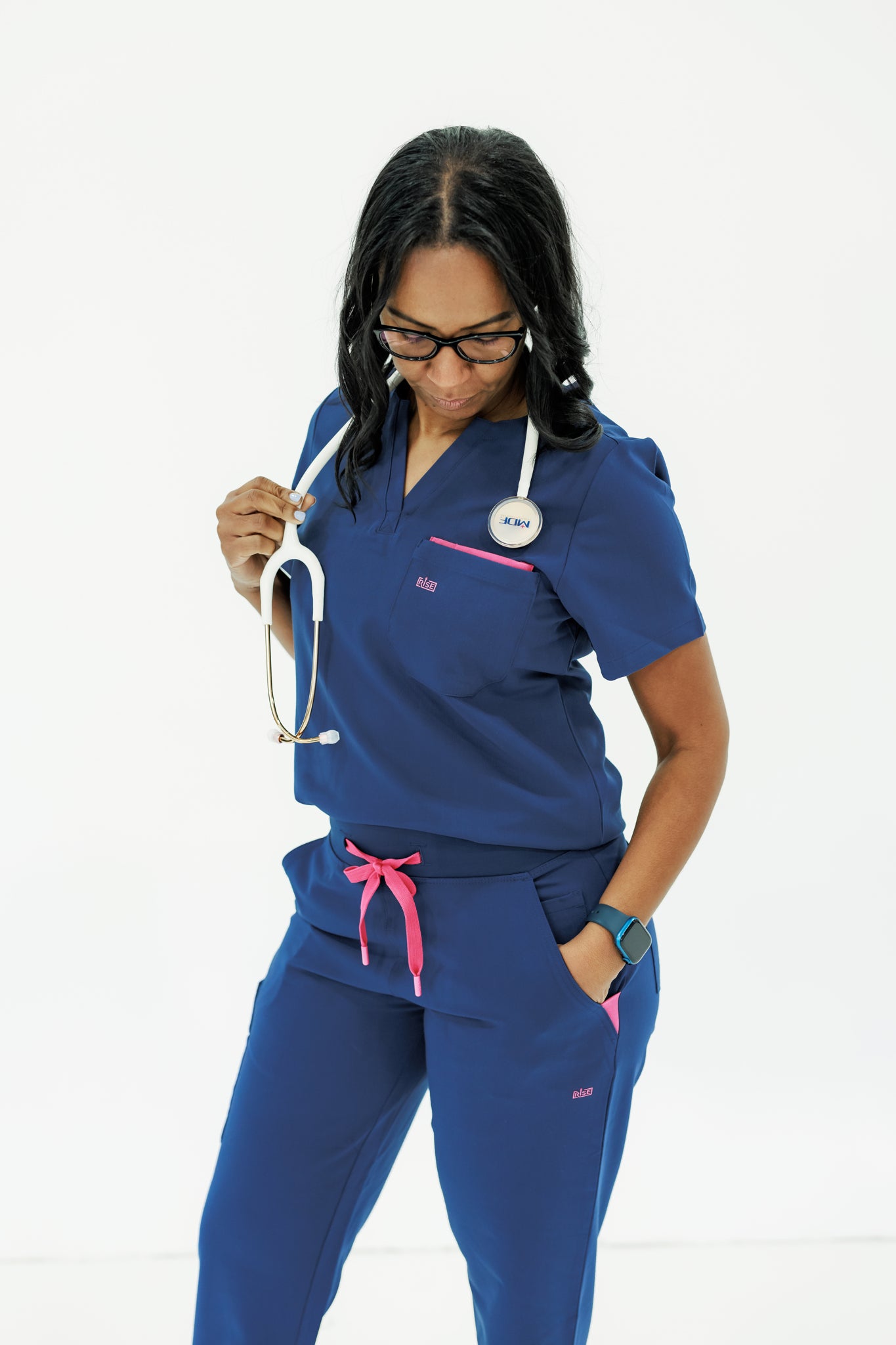 Women V-Neck Scrub Top (Navy)