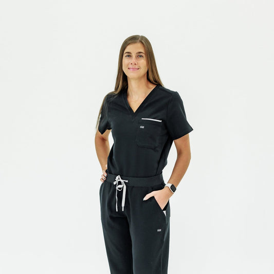 Women V-Neck Scrub Top (Black)