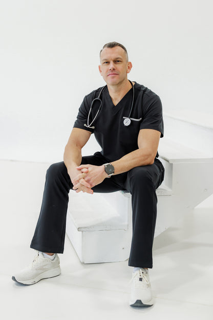 Men V-Neck Scrub Top (Black)