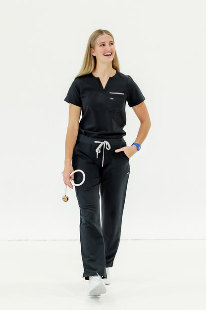 Women Crew Neck Scrub Top (Black)