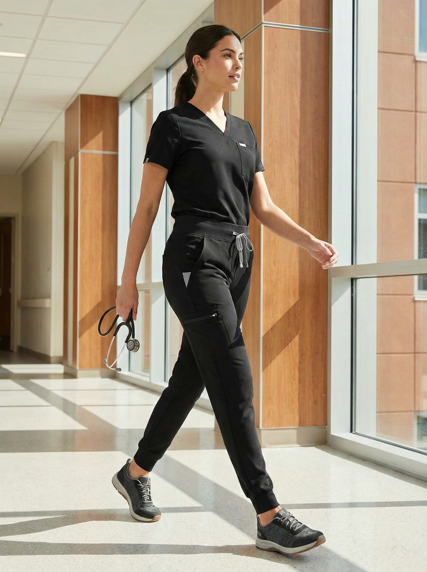 Women High Waist Jogger Scrub Pant (Black)
