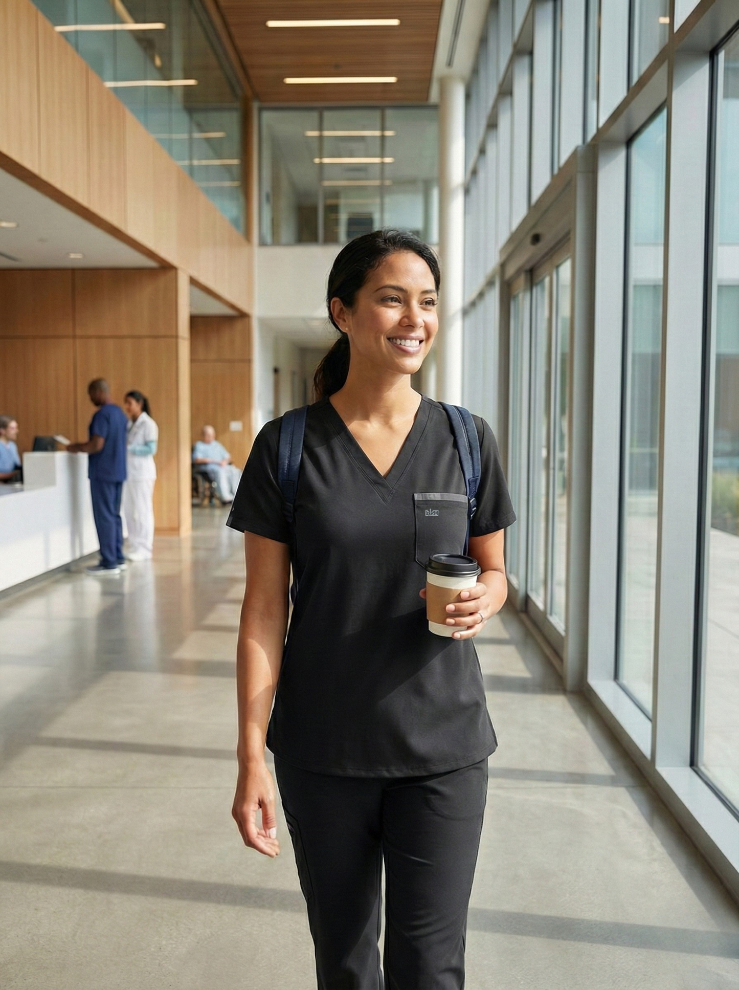 Women V-Neck Scrub Top (Black)