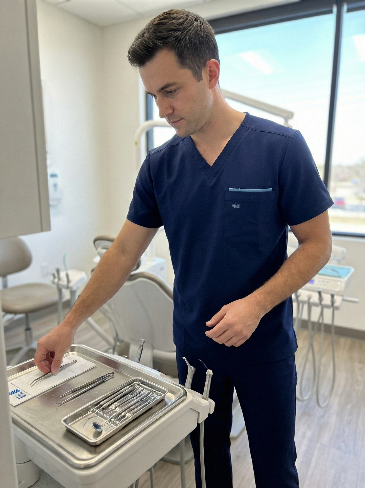 Men V-Neck Scrub Top (Navy)