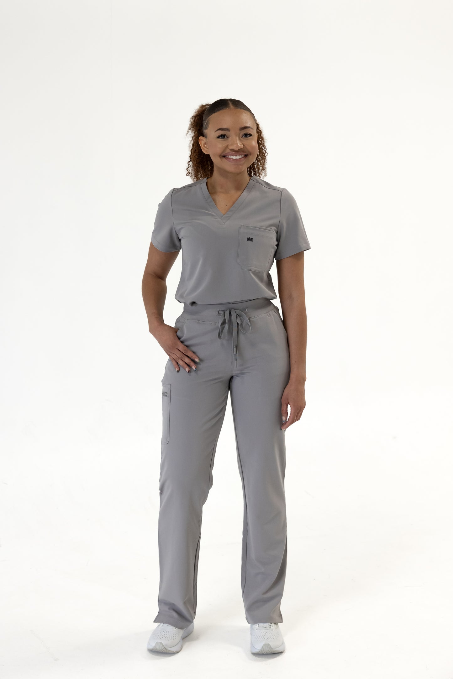 Women V-Neck Scrub Top (Gray)