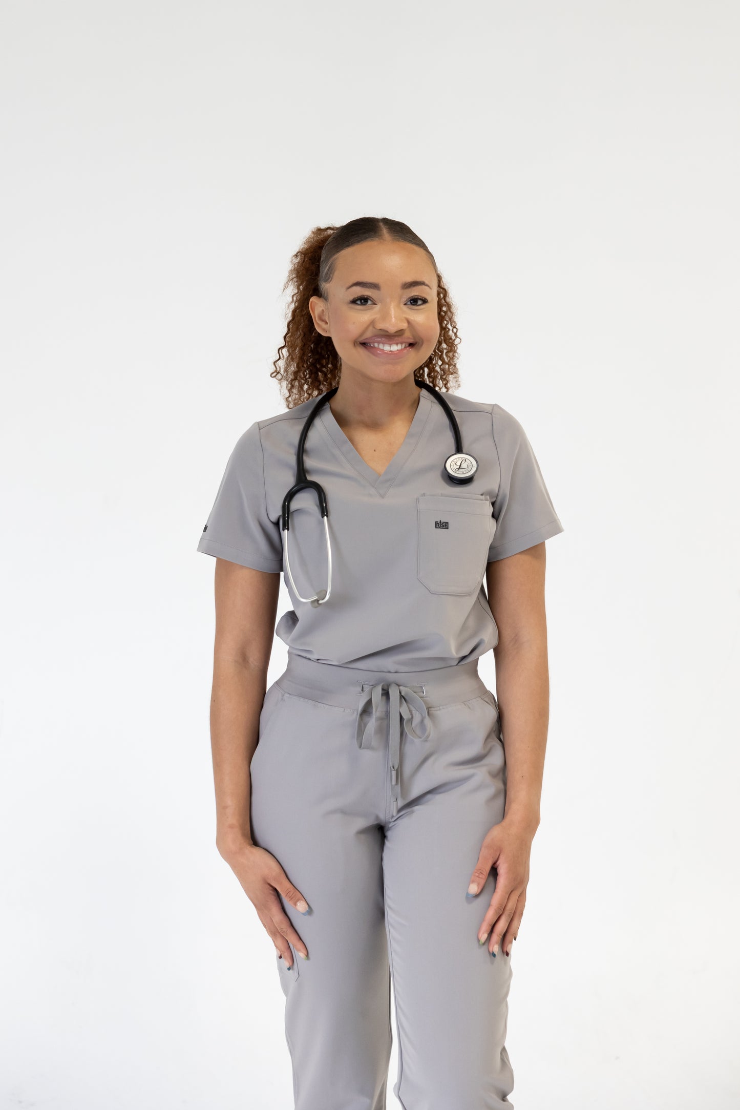 Women V-Neck Scrub Top (Gray)