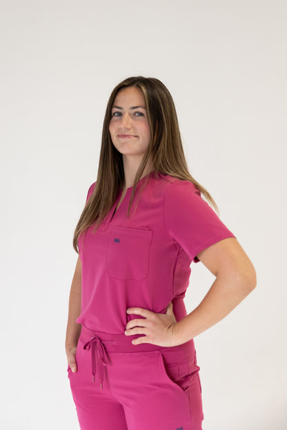 Women Crew Neck Scrub Top (Pink)