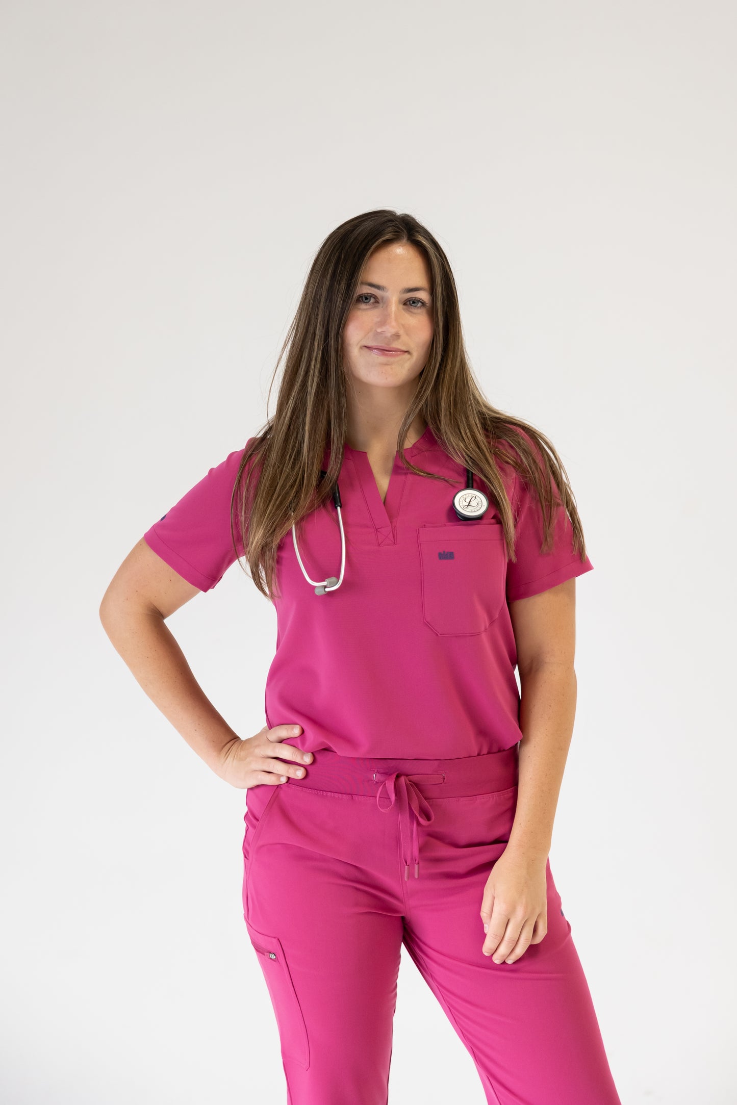 Women Crew Neck Scrub Top (Pink)