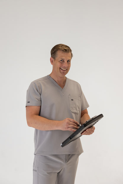 Men V-Neck Scrub Top (Gray)